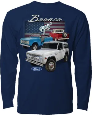 Broncos with Flag Long Sleeve T-Shirt (Navy)