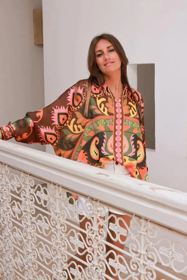 Brown Rust Peacock Feather Tribal Tunic