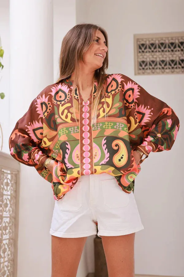 Brown Rust Peacock Feather Tribal Tunic