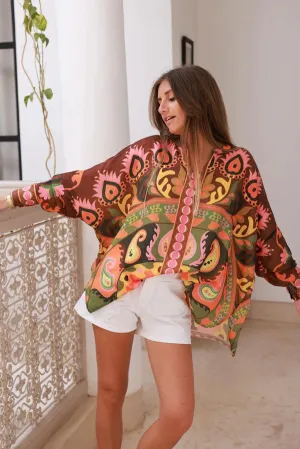 Brown Rust Peacock Feather Tribal Tunic