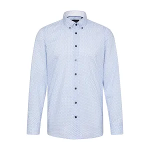 Bugatti Men's Light Blue Polka Dot Long-Sleeve Shirt