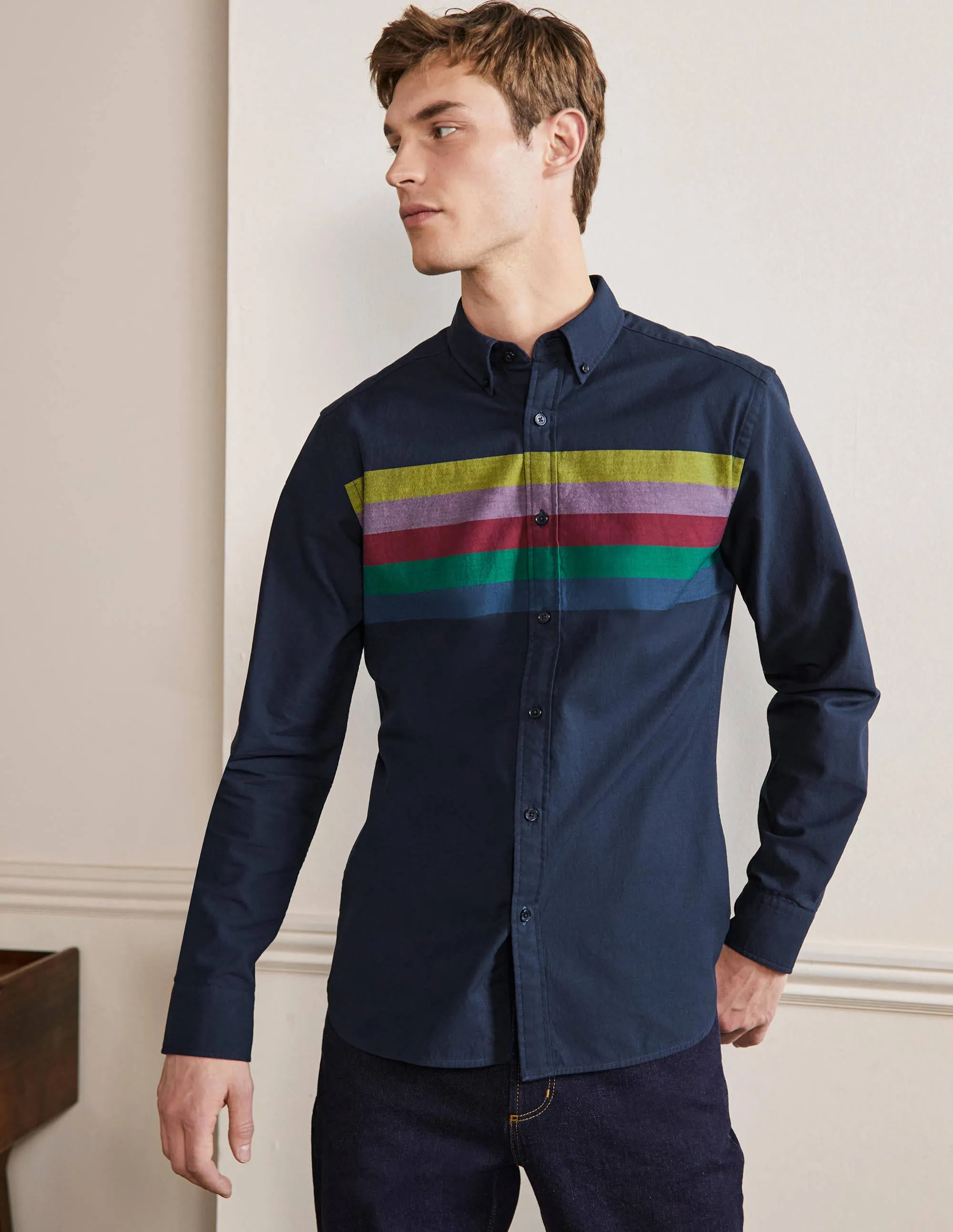 Button Down Oxford Shirt-Navy Rainbow