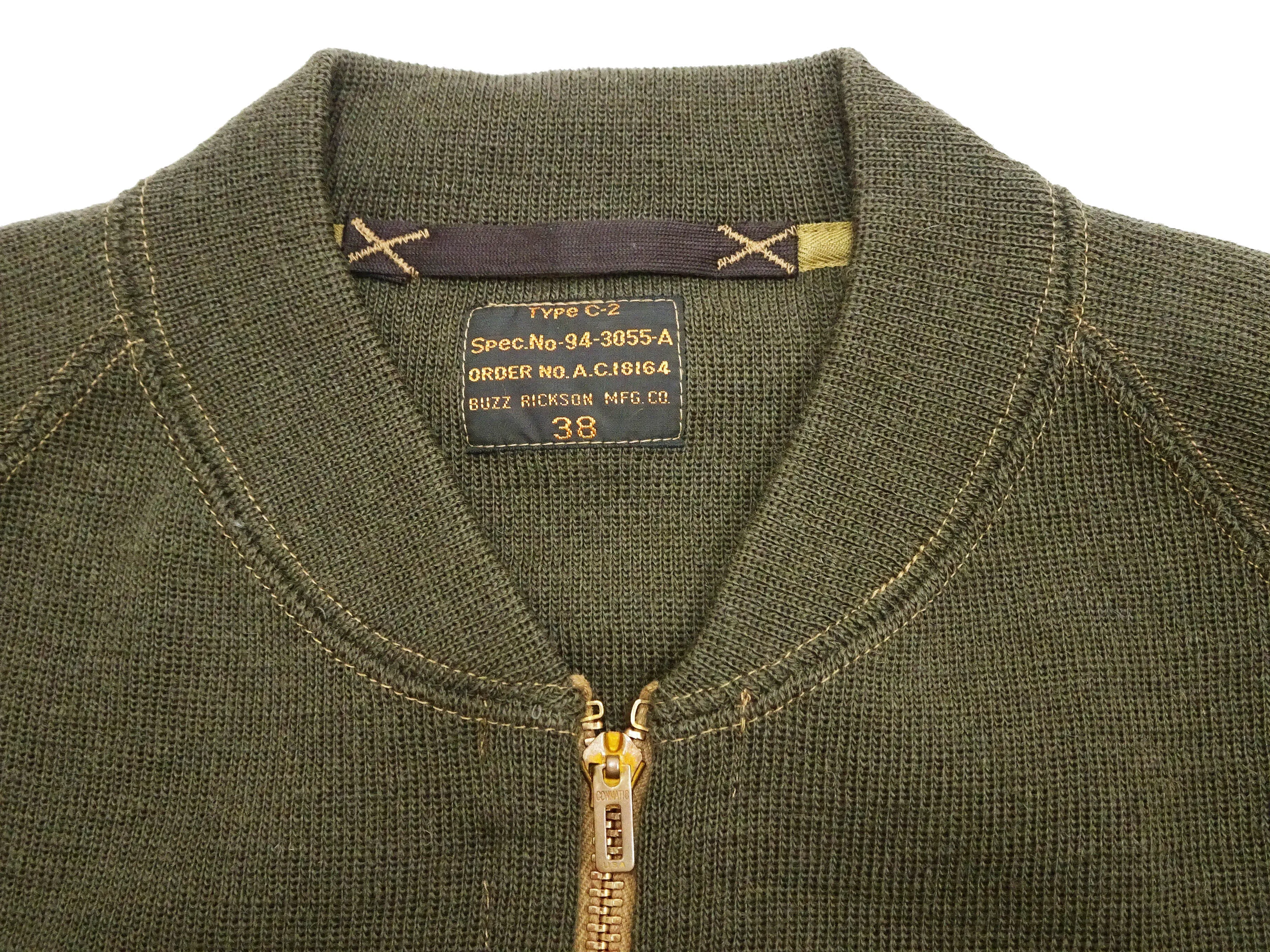 Buzz Rickson Zip Front Sweater Men's Reproduction of WWII USAAF Type C-2 Sweaters Wool Cardigan BR90259 Olive
