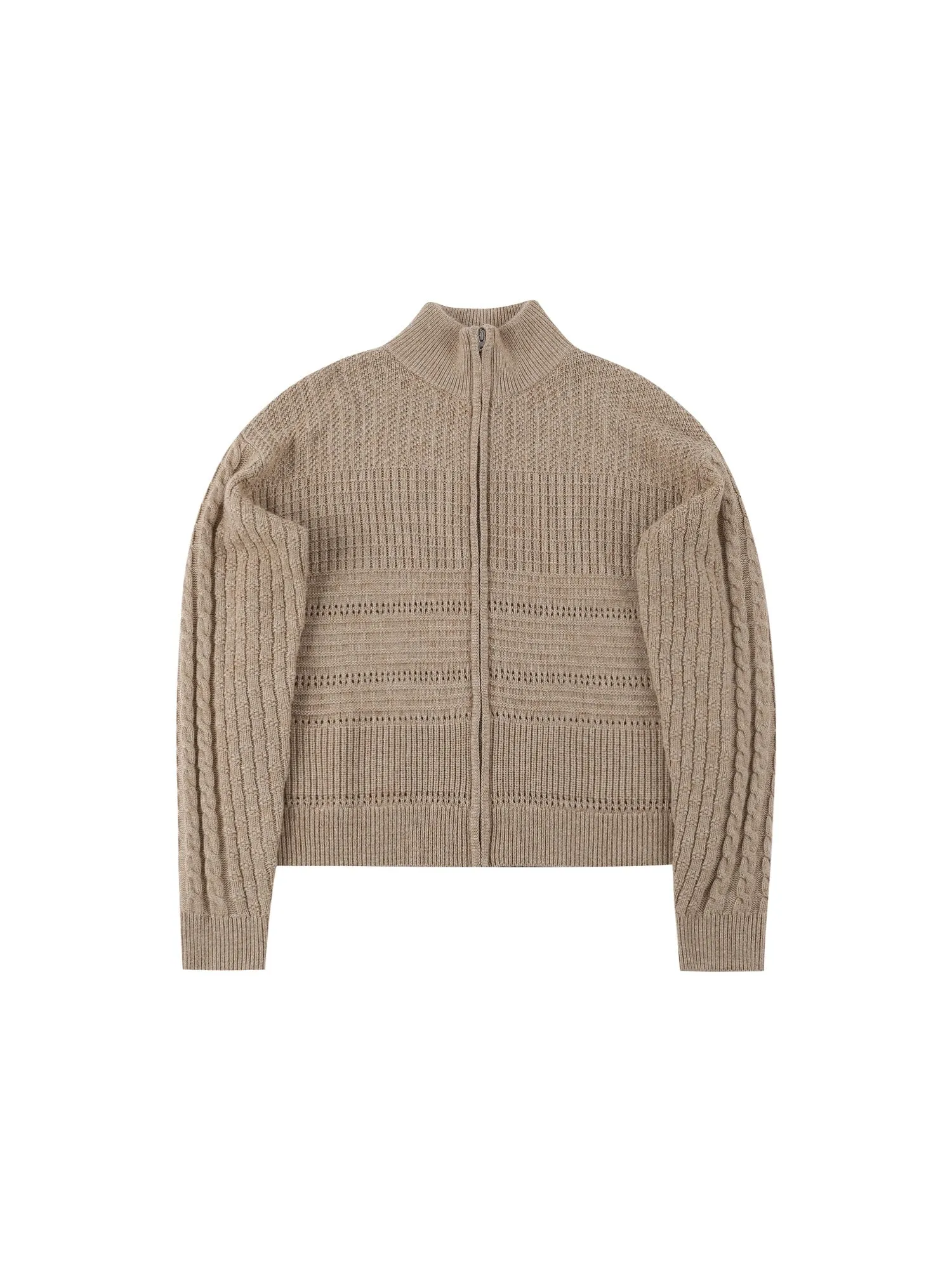 Camel Wool Turtleneck Knitted Cardigan