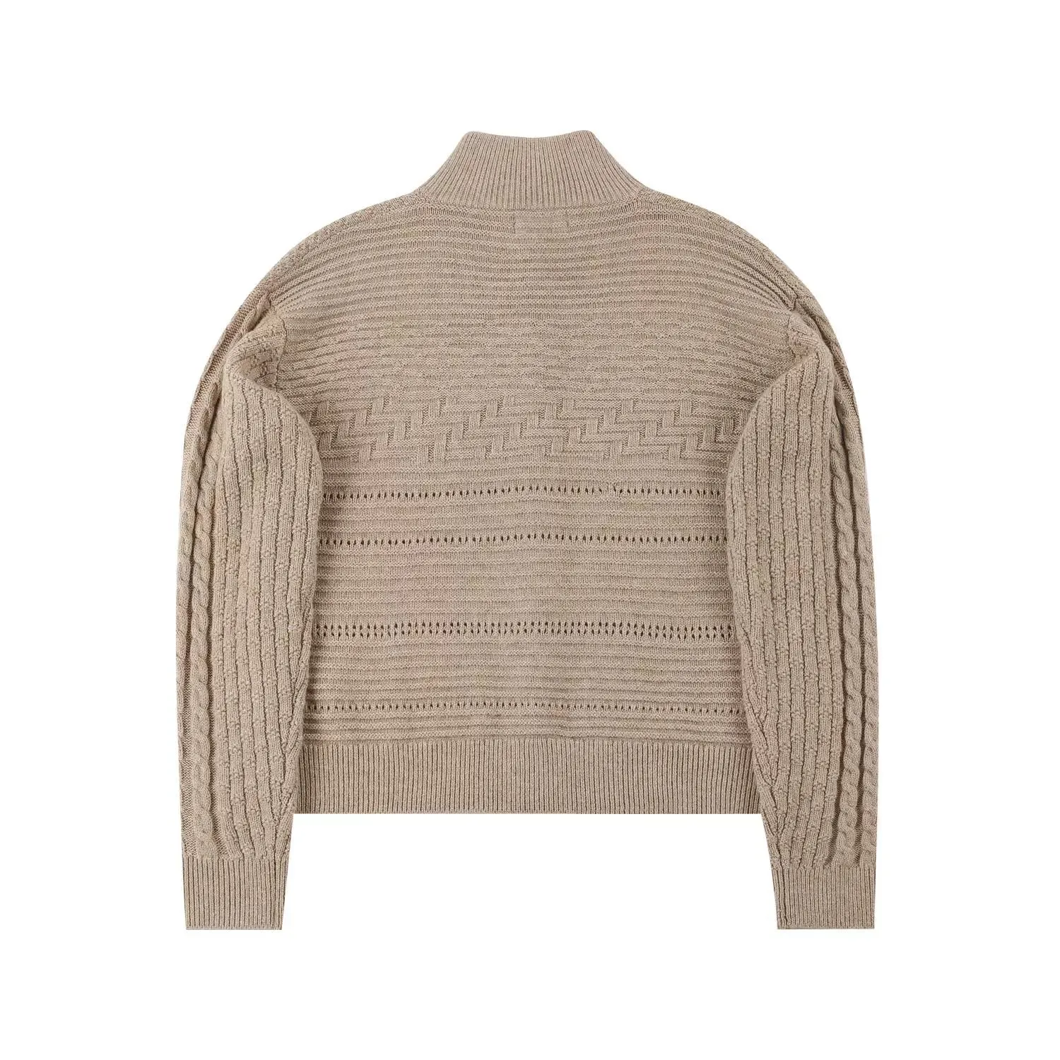 Camel Wool Turtleneck Knitted Cardigan