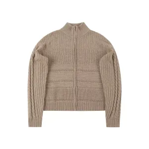 Camel Wool Turtleneck Knitted Cardigan