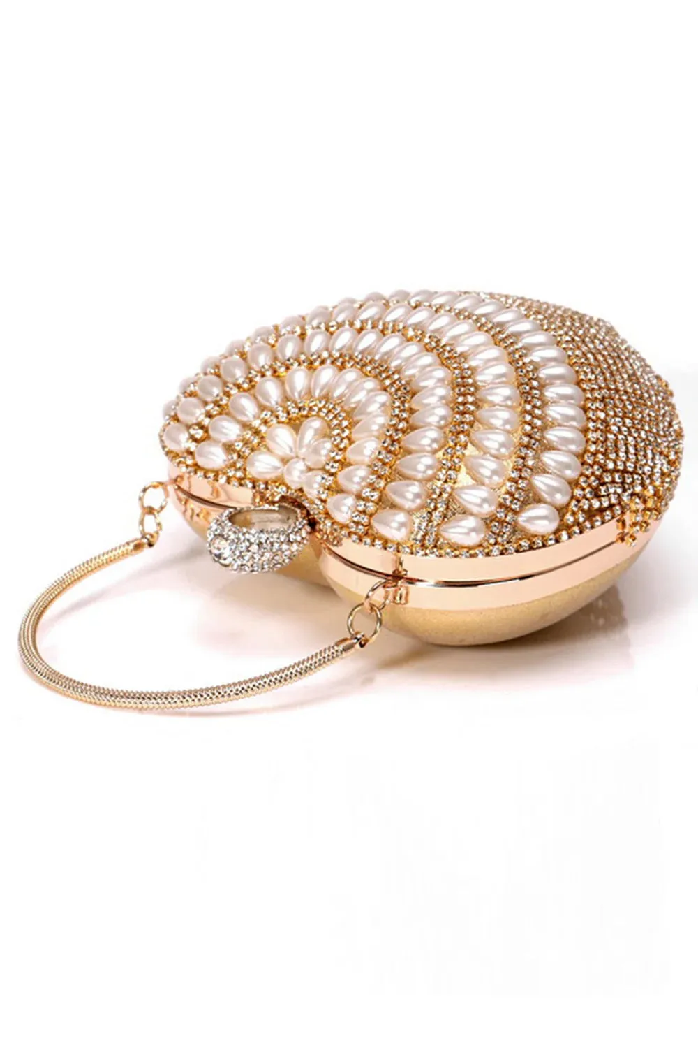 Champagne Beaded Pearls Party Clutch