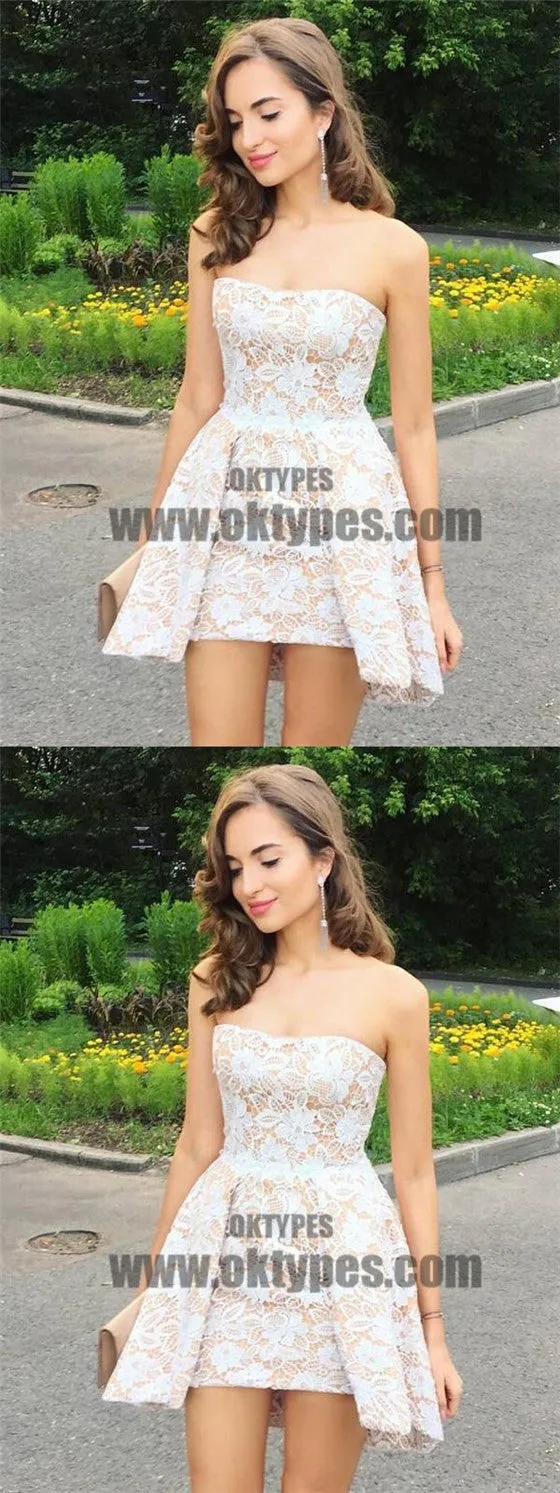 Cheap Cute Cheap Custom Strapless Lace Homecoming Dresses 2018, TYP0663