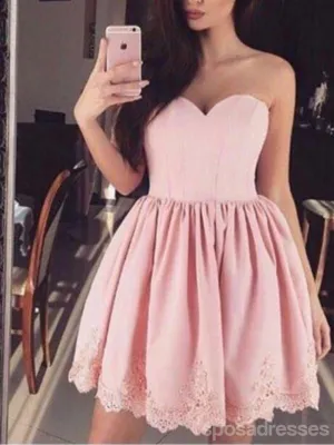 Cheap Short Simple Cute Sweetheart Pink Homecoming Dresses 2018, CM480