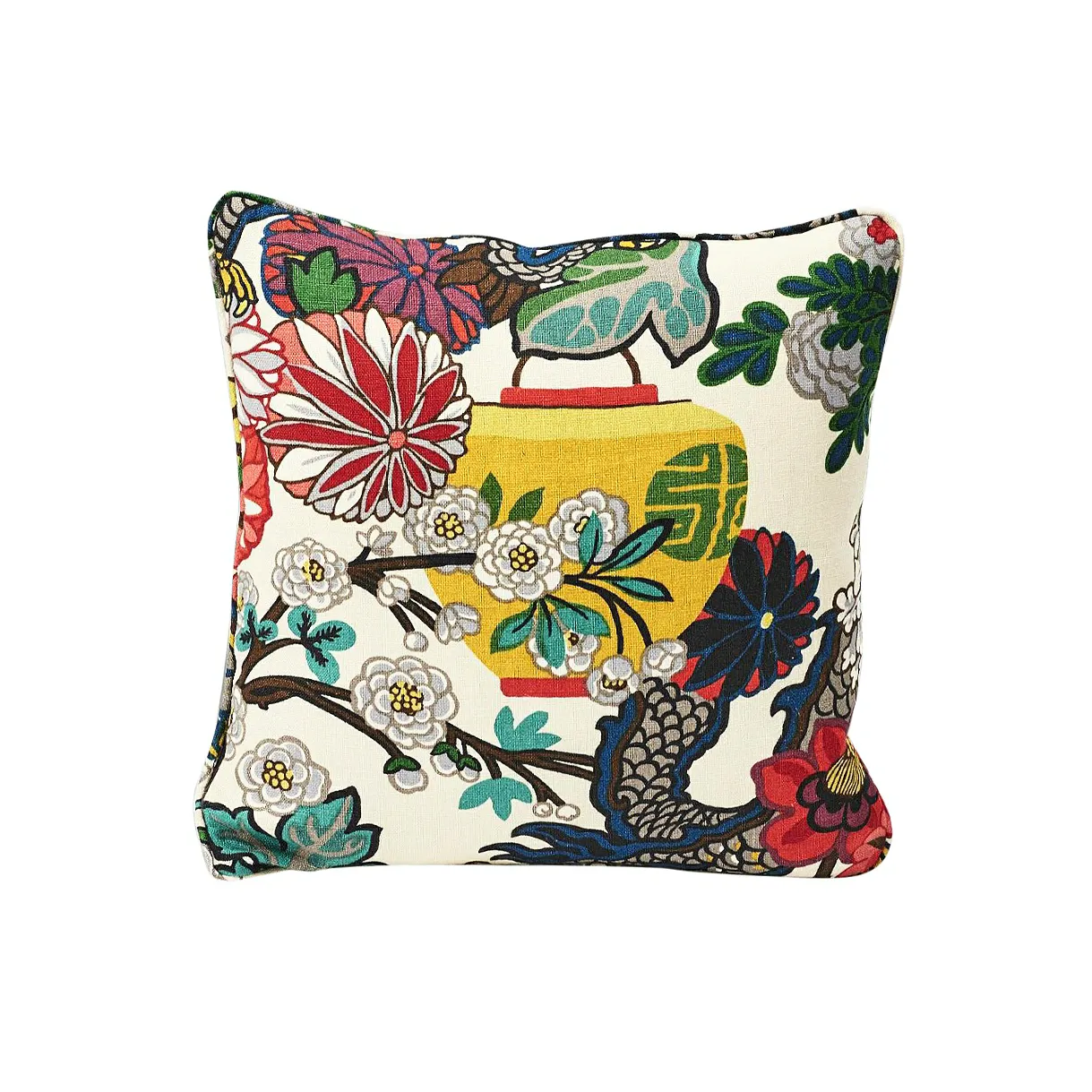 Chian Mai Dragon Throw Pillow - White