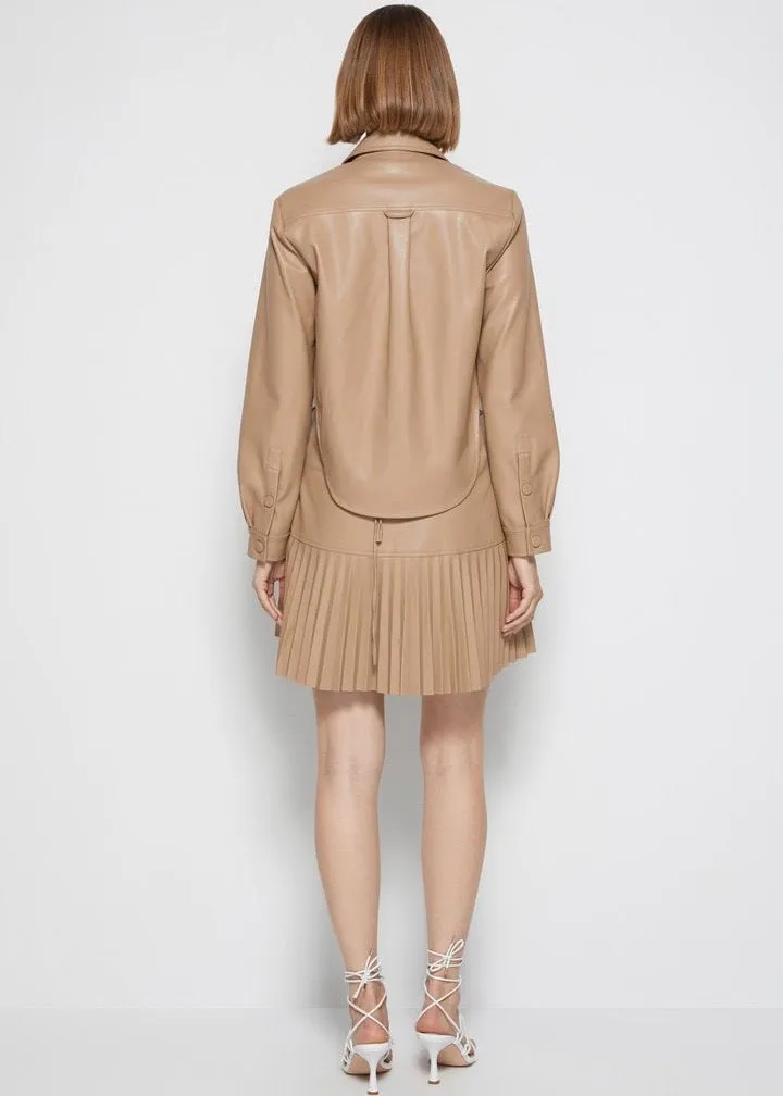 Cindy Vegan Leather Pleated Dress (Sparrow)