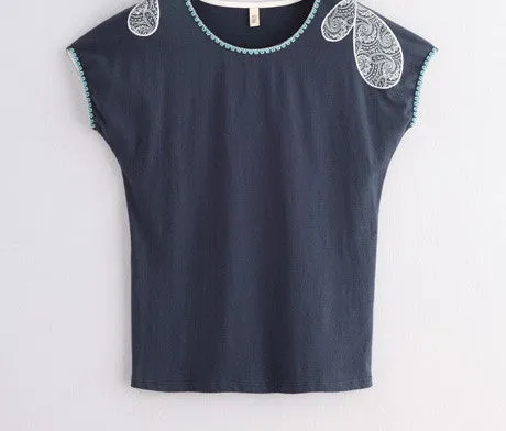 Clothing Women Minium Blue T-Shirts Pattern Printed Short Sleeve Casual Loose T-Shirts Ladies Tops