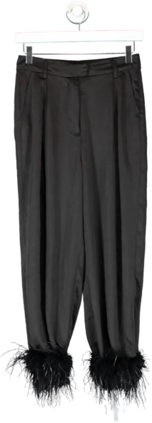 Club L Black Feather Trimmed Satin Trousers UK 8