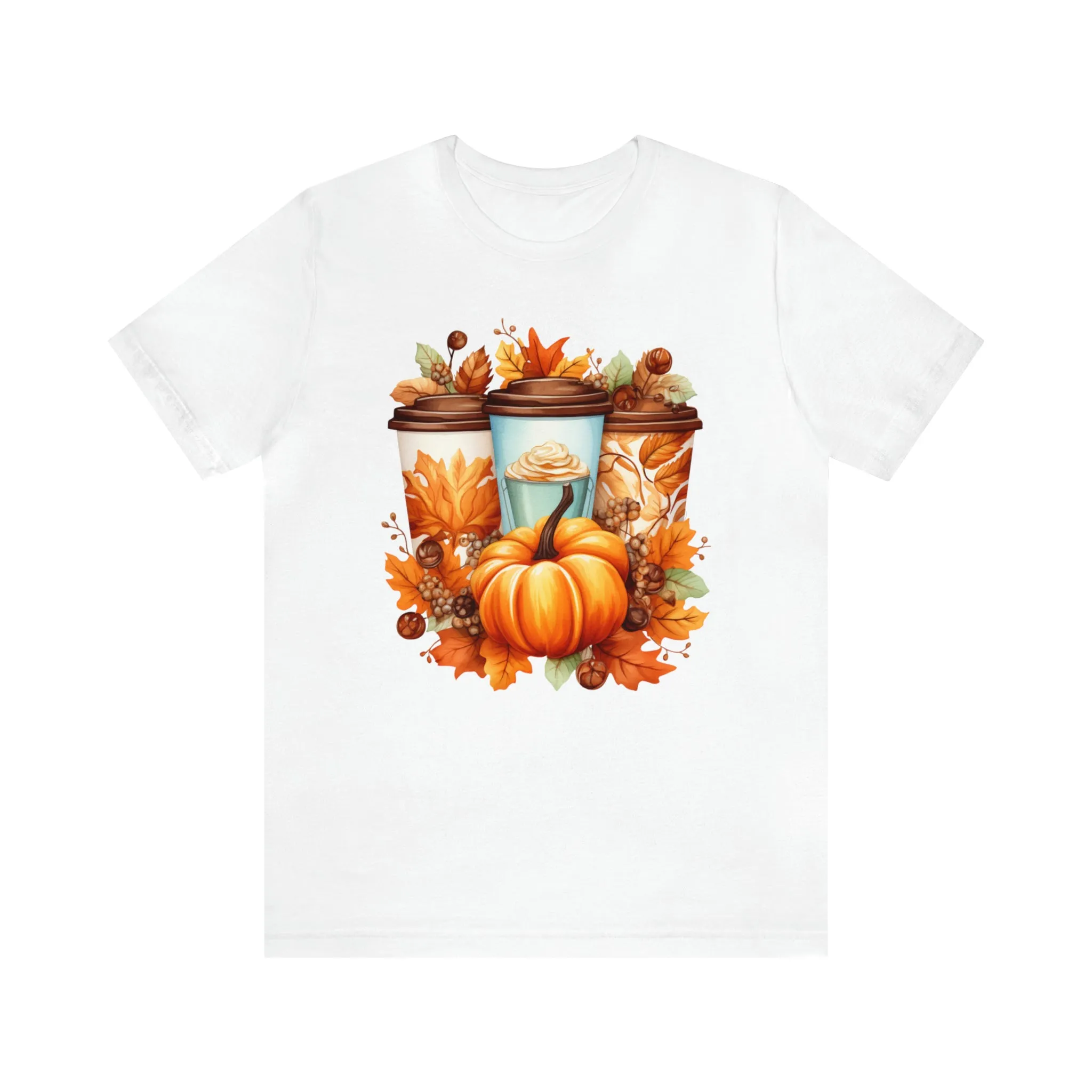 Coffee & Fall TShirt Bella Canvas 3001 Unisex T-Shirt Thanksgiving Short Sleeve T Shirt