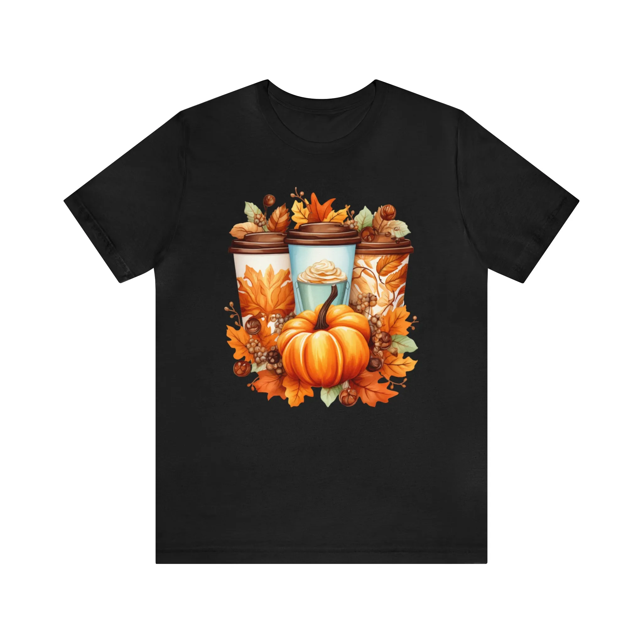 Coffee & Fall TShirt Bella Canvas 3001 Unisex T-Shirt Thanksgiving Short Sleeve T Shirt