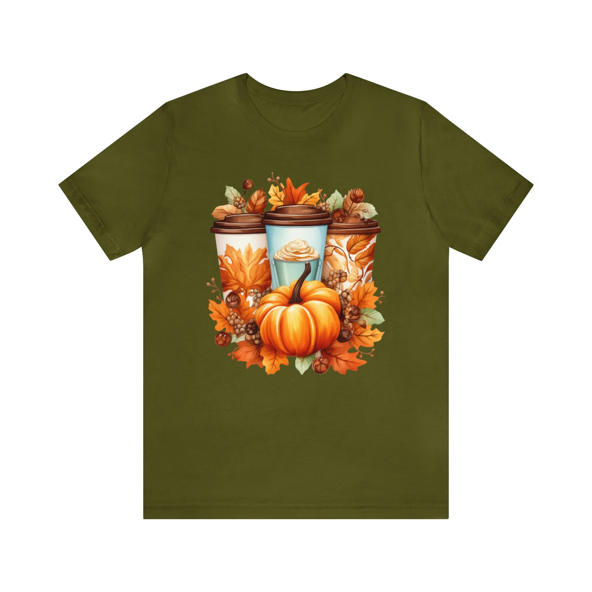 Coffee & Fall TShirt Bella Canvas 3001 Unisex T-Shirt Thanksgiving Short Sleeve T Shirt