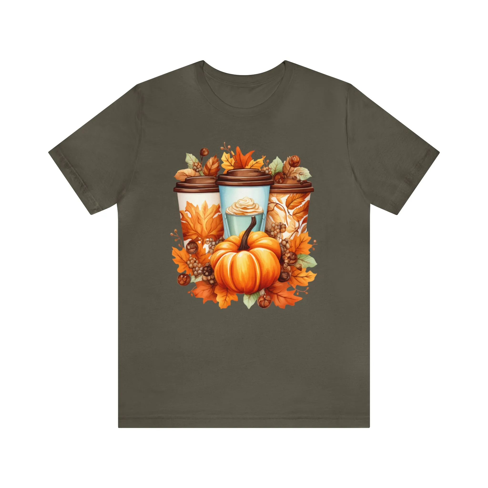 Coffee & Fall TShirt Bella Canvas 3001 Unisex T-Shirt Thanksgiving Short Sleeve T Shirt