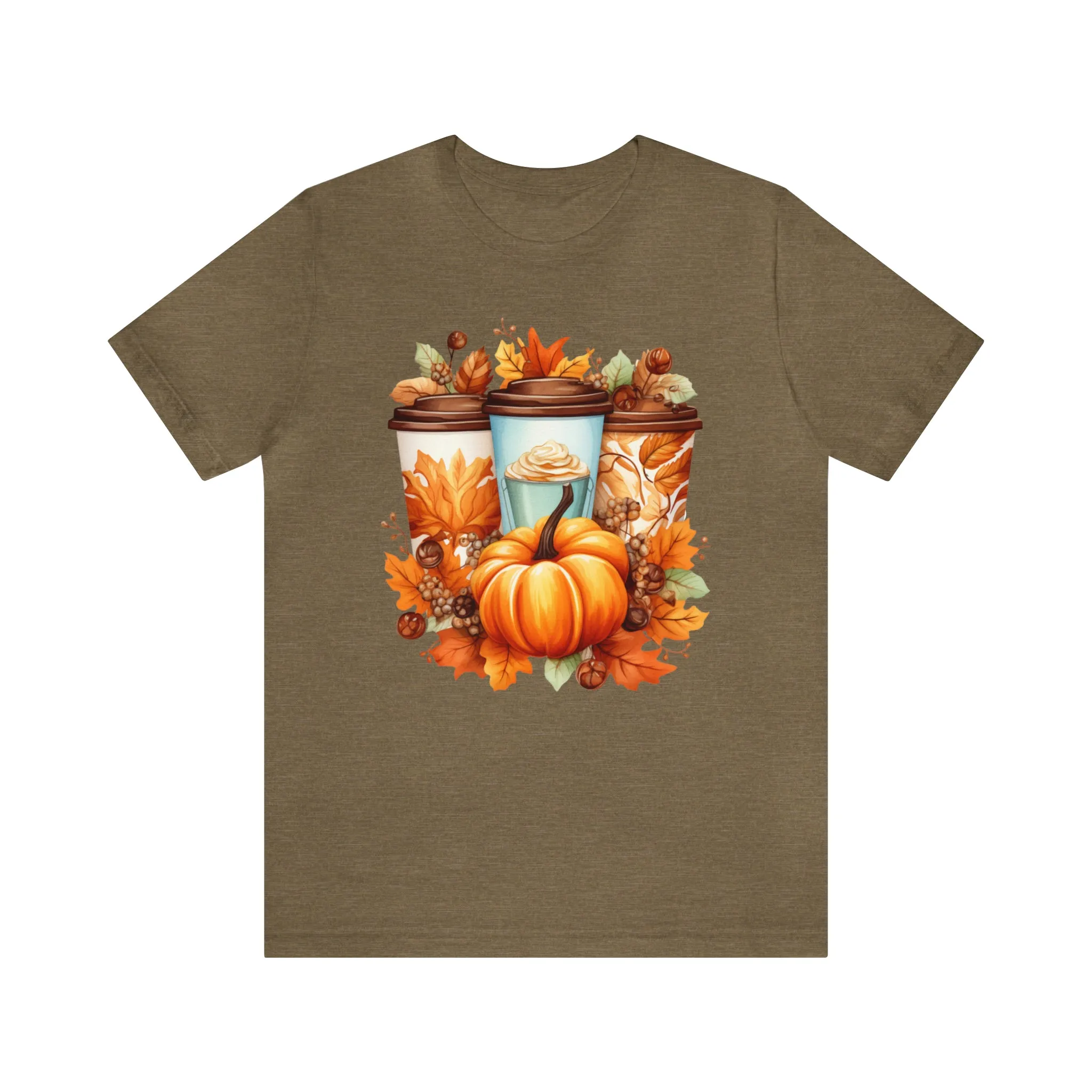 Coffee & Fall TShirt Bella Canvas 3001 Unisex T-Shirt Thanksgiving Short Sleeve T Shirt