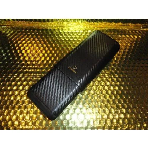 Cohiba Black Carbon Fiber Case holds 3 Large cigars inside wood tubes