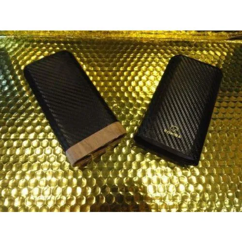 Cohiba Black Carbon Fiber Case holds 3 Large cigars inside wood tubes