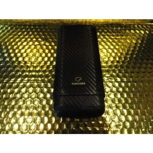 Cohiba Black Carbon Fiber Case holds 3 Large cigars inside wood tubes