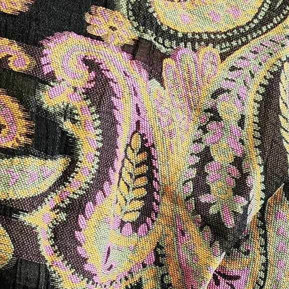 Coldwater Creek Paisley Maxi Skirt Boho Black Crinkle Elastic Waist Flowy SP