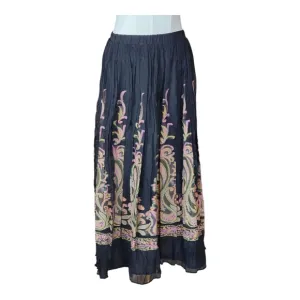 Coldwater Creek Paisley Maxi Skirt Boho Black Crinkle Elastic Waist Flowy SP