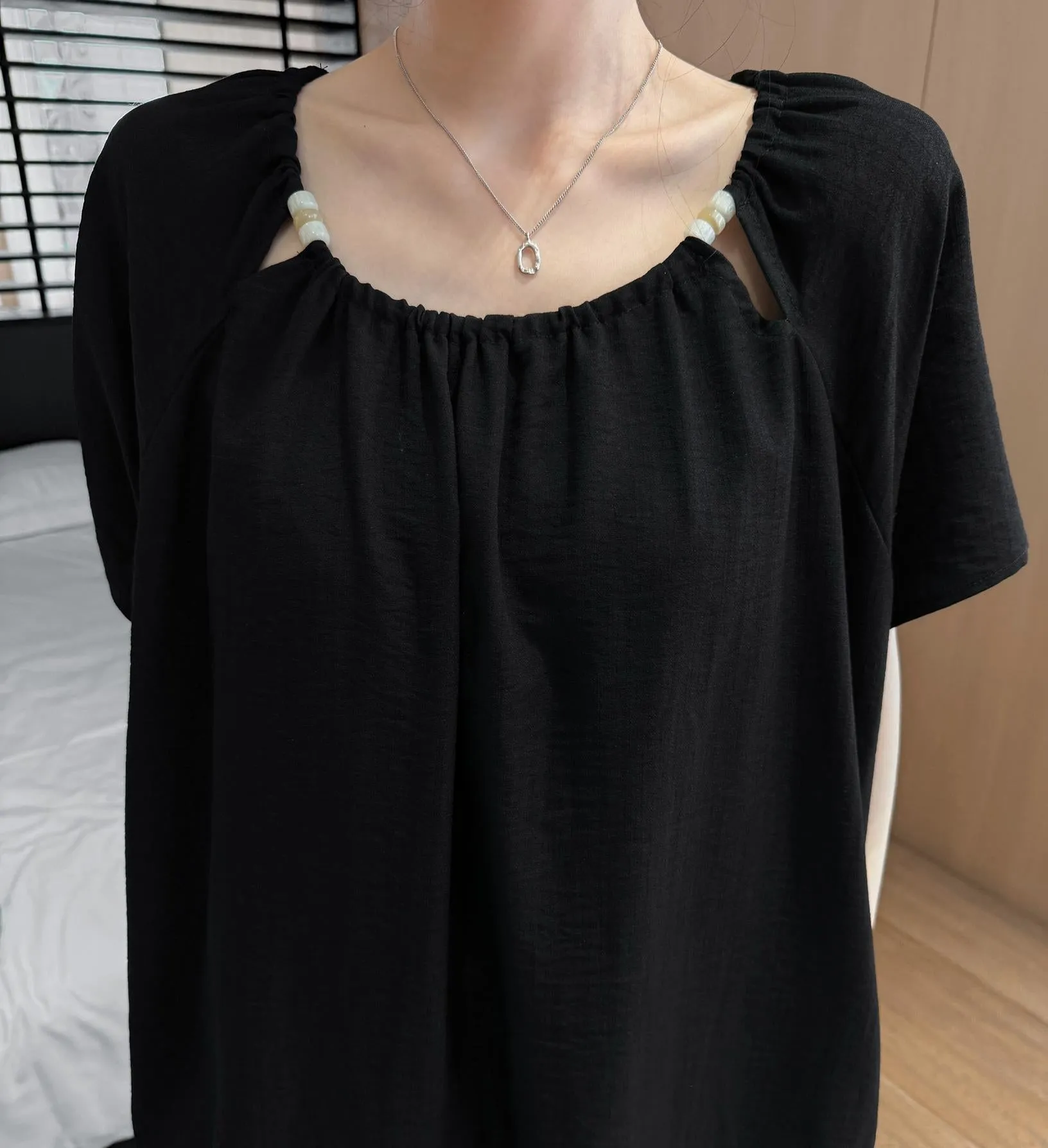 Comfortable Shirred Maxi Dress in Lightweight Cotton-Linen Blend