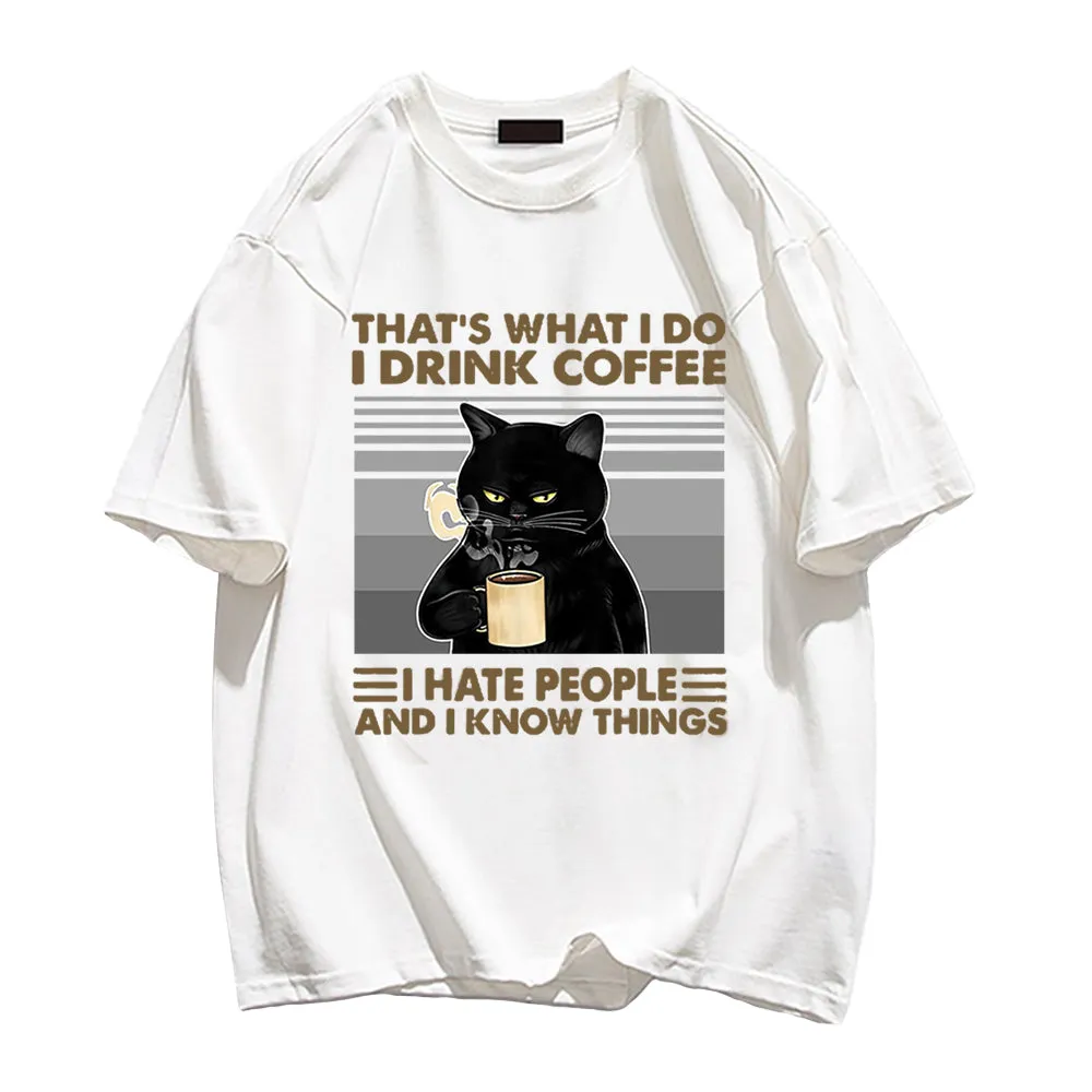 Cool Cat Drinking Coffee T-shirt