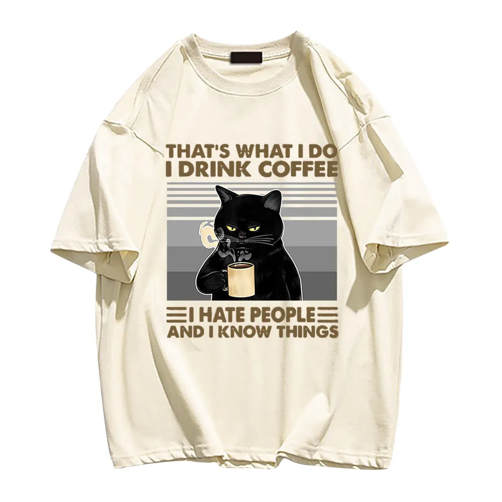 Cool Cat Drinking Coffee T-shirt