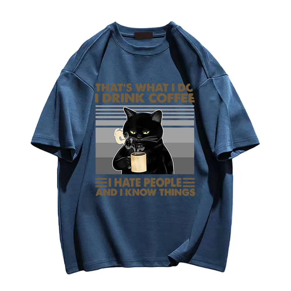 Cool Cat Drinking Coffee T-shirt