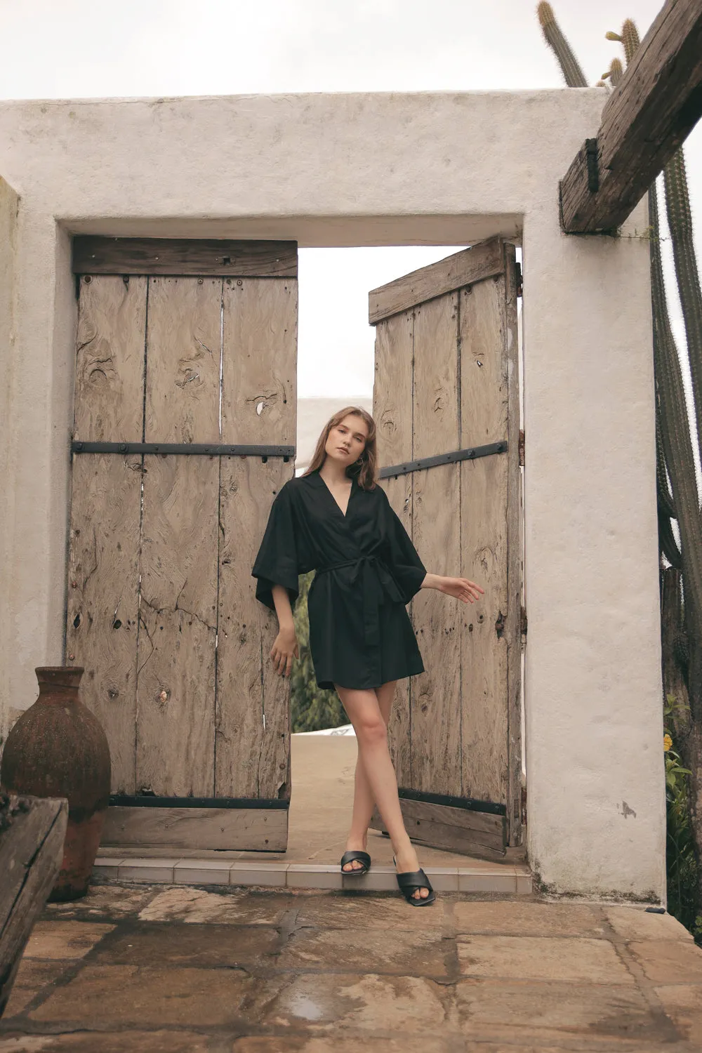 CORFU Linen Robe Dress (Black Linen)