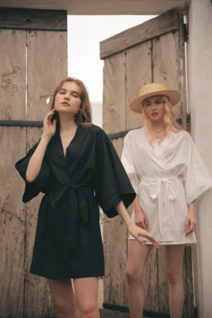 CORFU Linen Robe Dress (Black Linen)