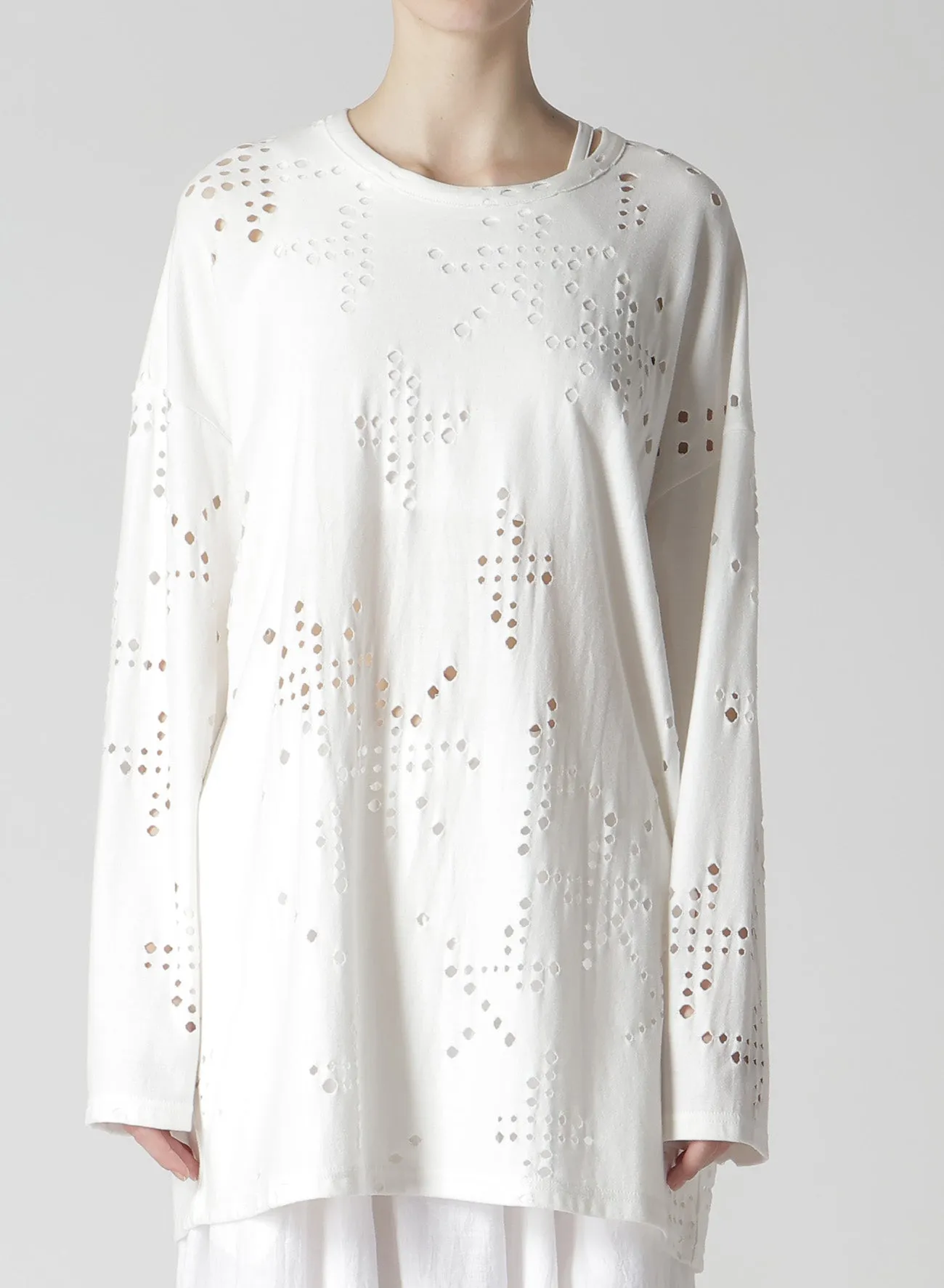 COTTON JERSEY HOLE DESIGN LONG SLEEVE BIG T