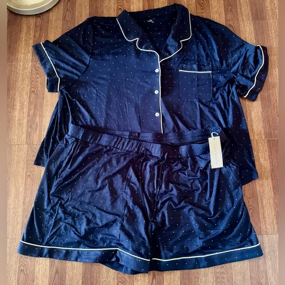 Cozy Earth Stretch-Knit Shorts Bamboo Pajama Set Navy Mini Dot XXXL New NWT