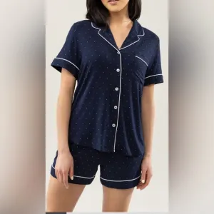 Cozy Earth Stretch-Knit Shorts Bamboo Pajama Set Navy Mini Dot XXXL New NWT