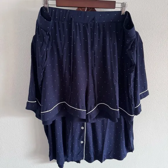 Cozy Earth Stretch-Knit Shorts Bamboo Pajama Set Navy Mini Dot XXXL New NWT