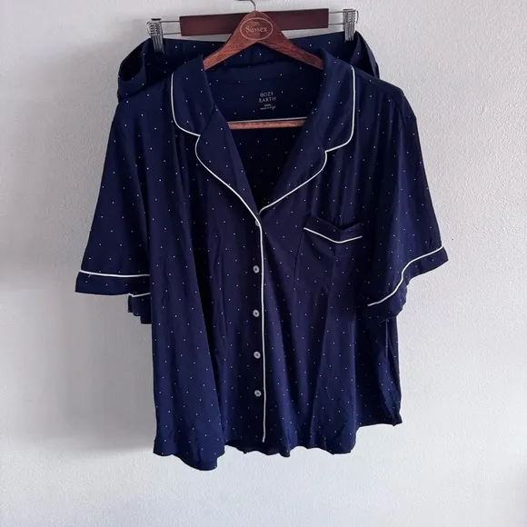 Cozy Earth Stretch-Knit Shorts Bamboo Pajama Set Navy Mini Dot XXXL New NWT