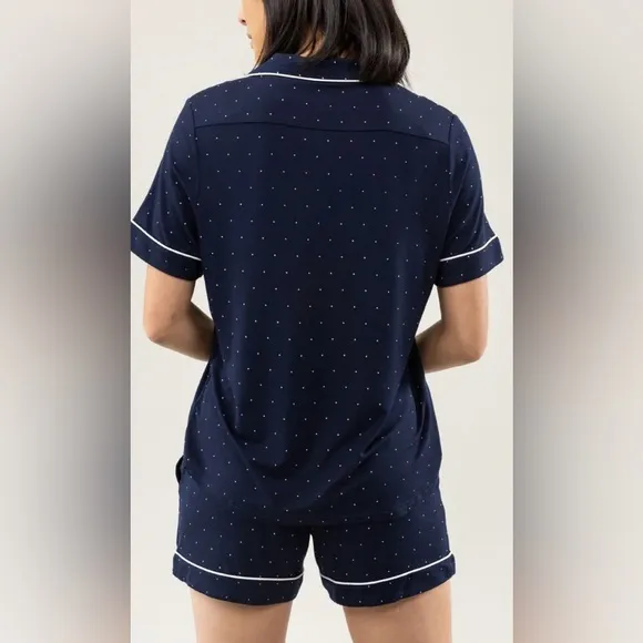 Cozy Earth Stretch-Knit Shorts Bamboo Pajama Set Navy Mini Dot XXXL New NWT
