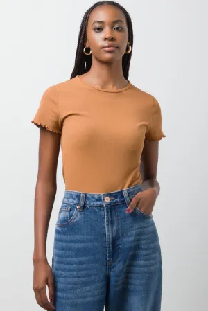 Crew Neck Short Sleeve T-Shirt Brown