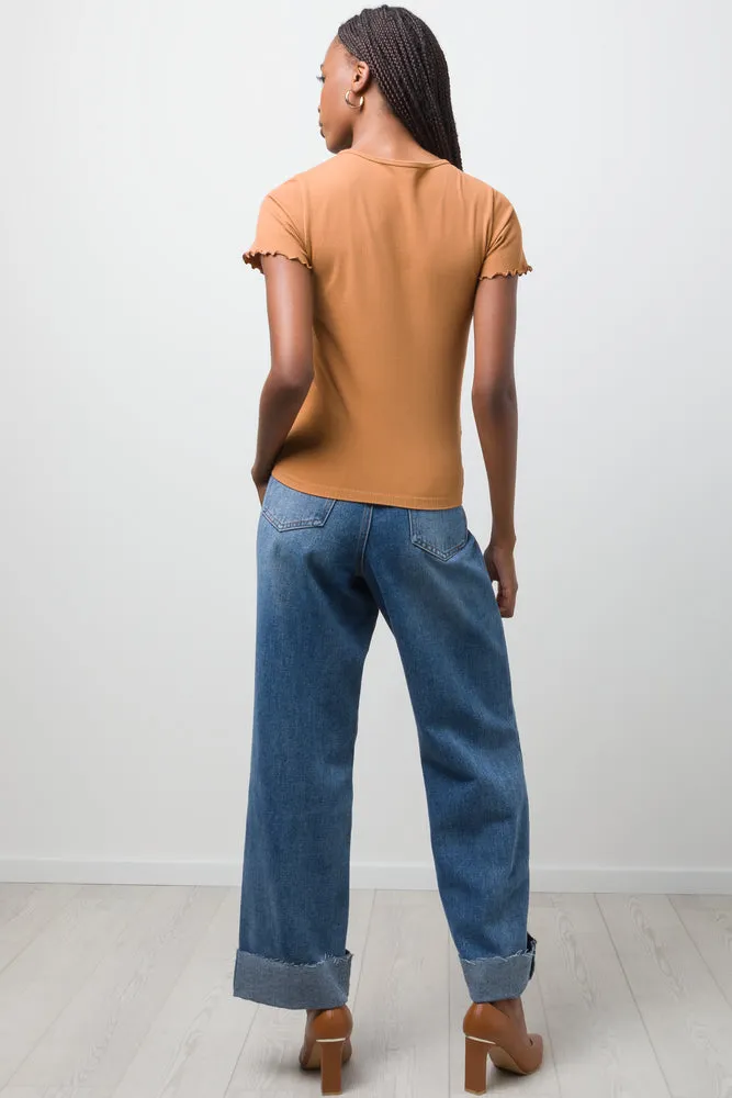 Crew Neck Short Sleeve T-Shirt Brown