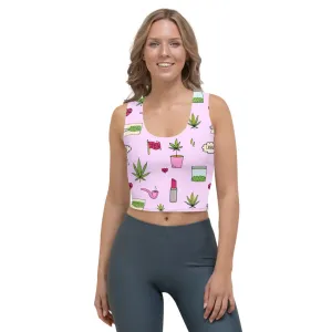 Cute Kawaii Weed Crop Top Tank - Pink Cannabis Doodles