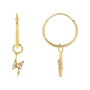 CZ Mini Lightning Bolt Hoop Earring 14K