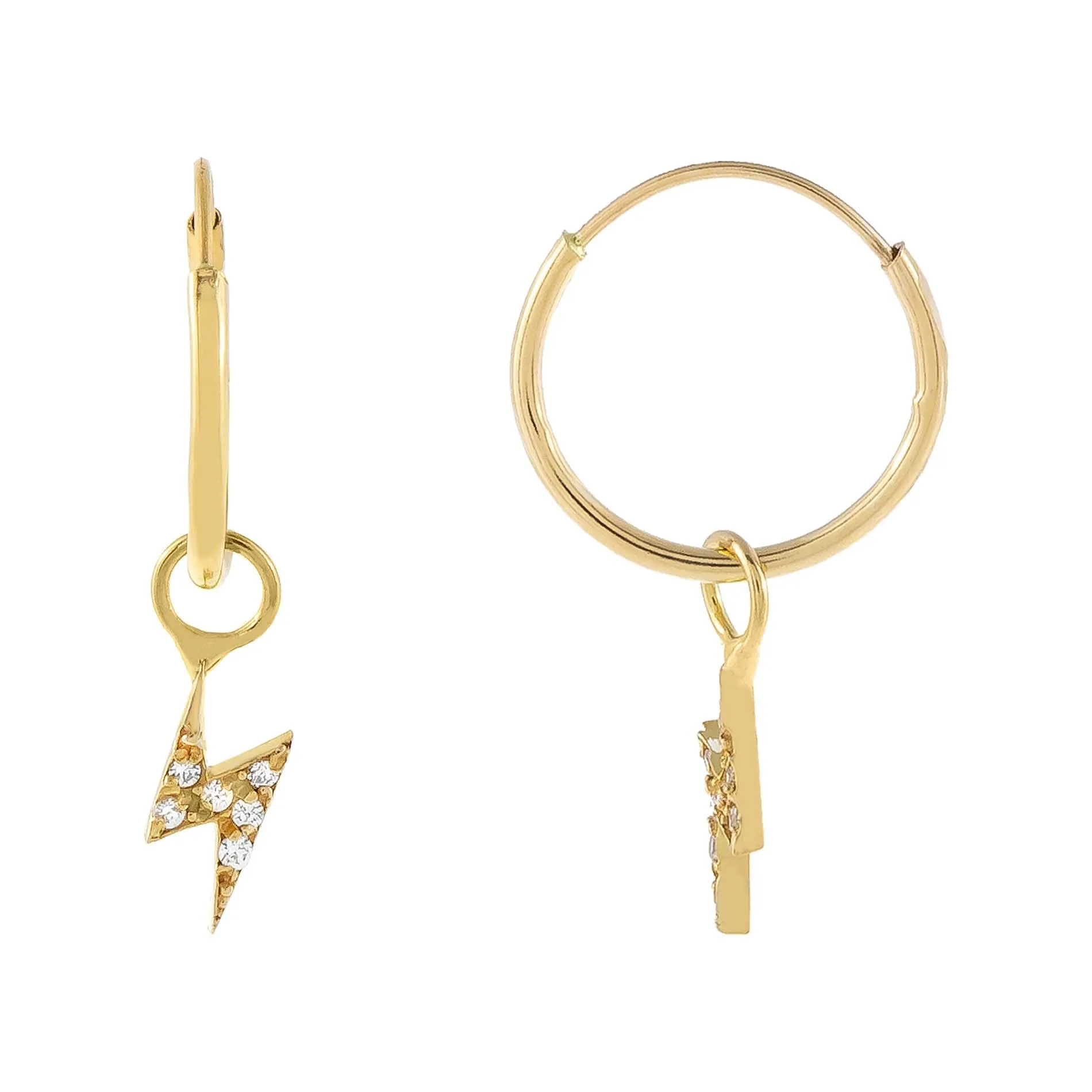 CZ Mini Lightning Bolt Hoop Earring 14K