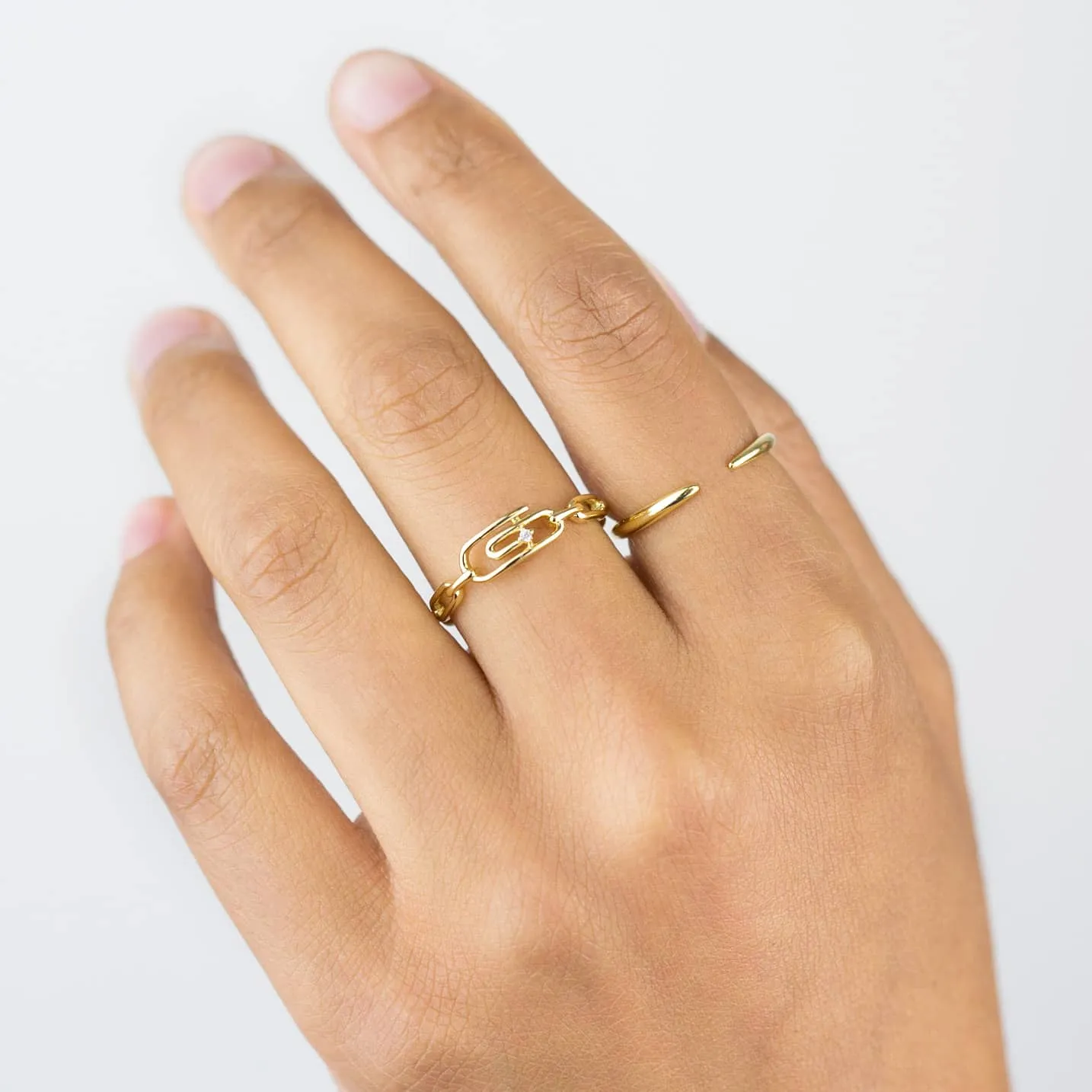 CZ Safety Pin X Paperclip Chain Ring
