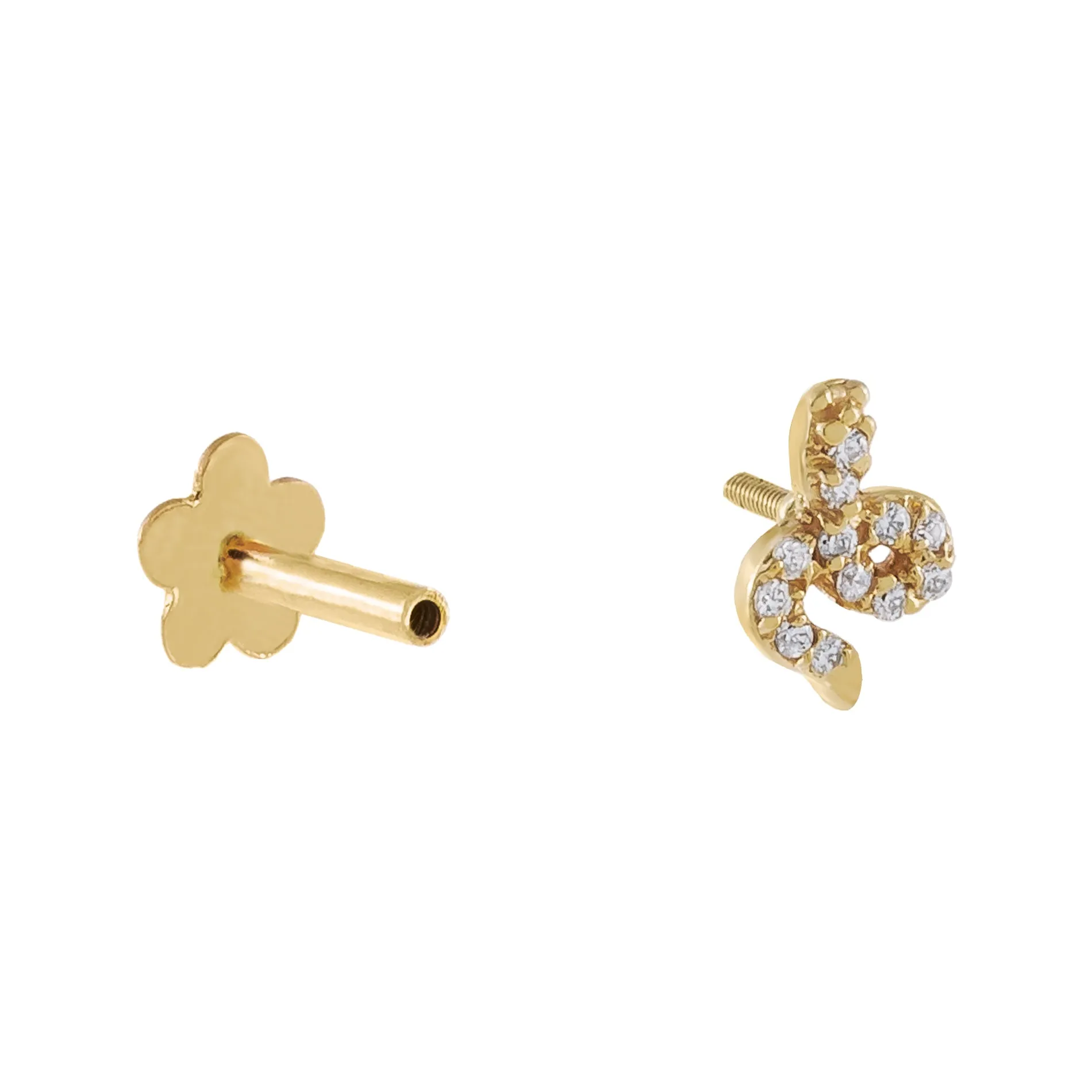 CZ Tiny Snake Threaded Stud Earring 14K