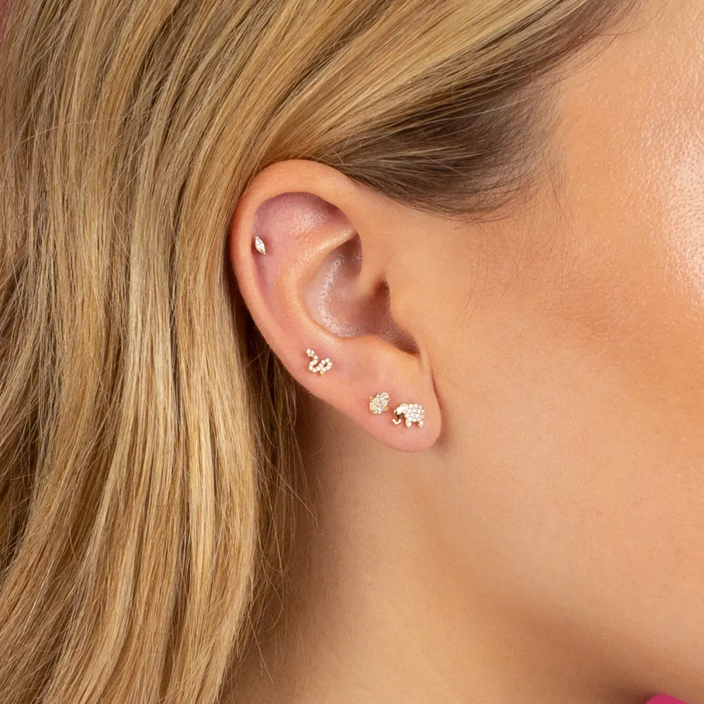 CZ Tiny Snake Threaded Stud Earring 14K