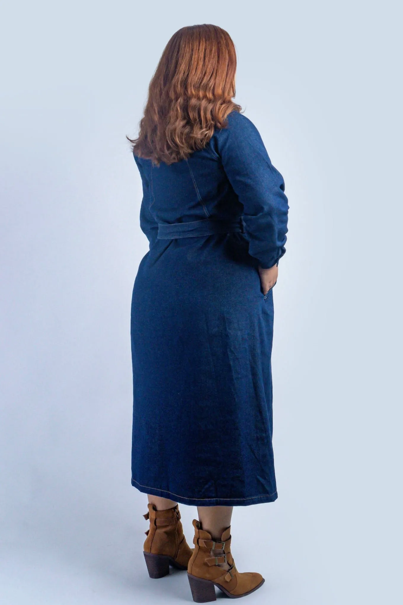 Dark Denim Belted Shirt Dress