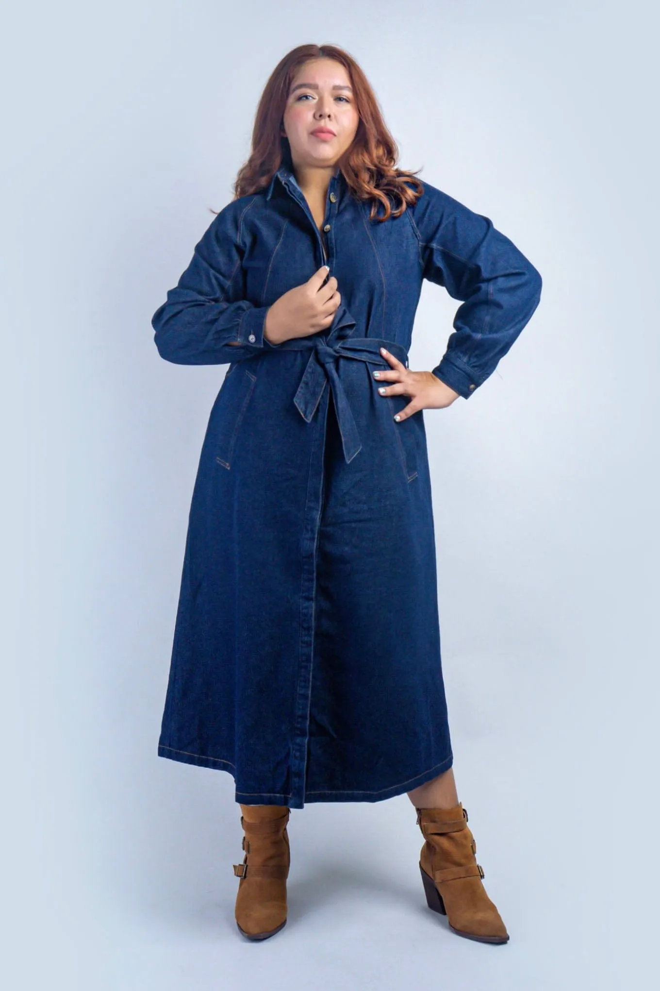 Dark Denim Belted Shirt Dress