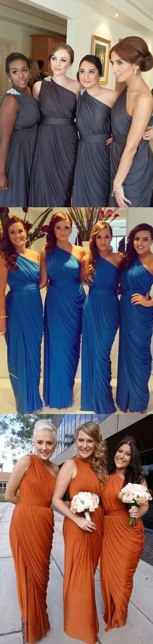 Dark Grey One Shoulder Elegant Online Long Bridesmaid Dresses, BG51343
